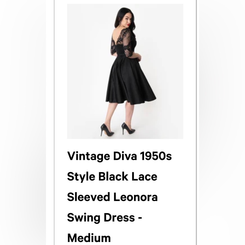 Vintage Diva 1950s Style Black Lace Lenora Swing Dress Medium